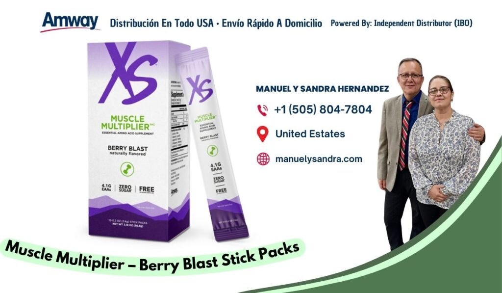 Amway Distribucion En Todo USA · Envio Rapido A Domicilio Powered By: Independent Distributor (IBO ) XS MANUEL Y SANDRA HERNANDEZ +1 （505) 804-7804 ULTSPLER MUSCLE MULTIPLIER OCO ESSENTIAL AHINO ACID SUPPLEMEN United Estates ERRY BLAST BERRY BLAST naturally flavored manuelysandra.com AG ERO 41G | ZERO | FREE FREE 2 Musle MuiBerr Bast tkk
