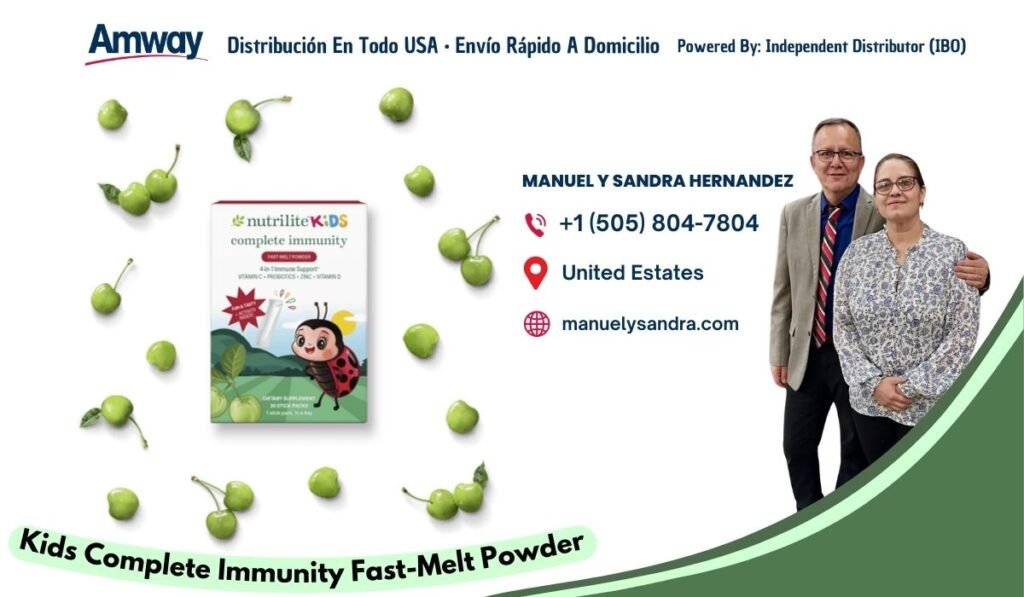 Amway Distribucion En Todo USA · Envio Rapido A Domicilio Powered By: Independent Distributor (I BO） MANUEL Y SANDRA HERNANDEZ nutrilite K D S +1 （505) 804-7804 complete immunity United Estates manuelysandra.com Kids Complete Immnity Fast-Ml Pwer