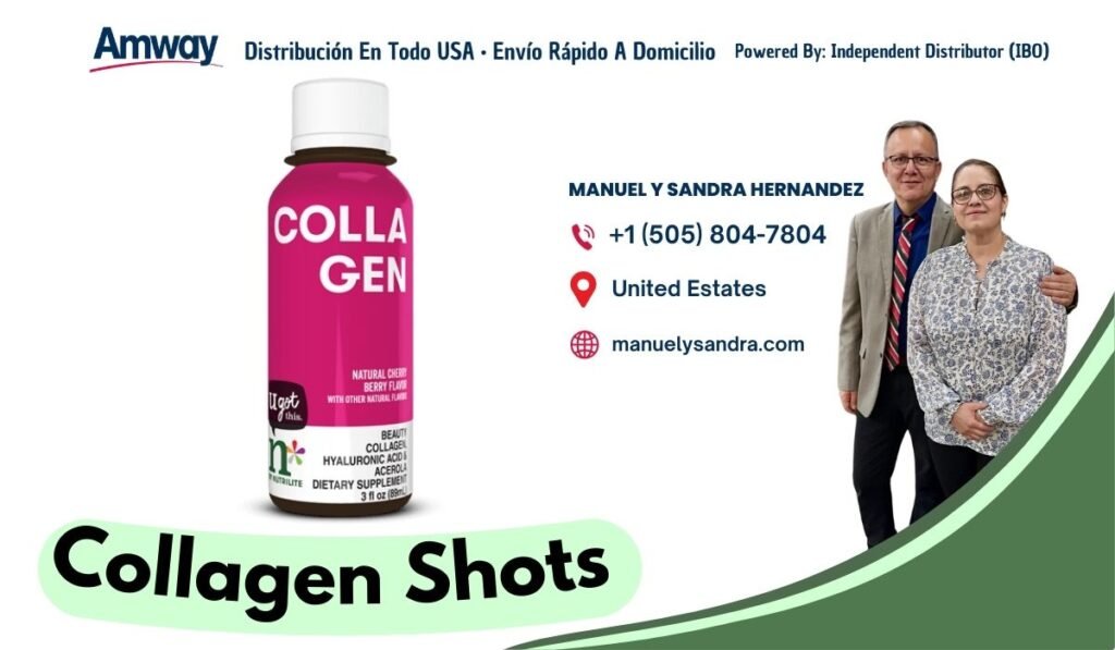 Amway Distribucion En Todo U SA · Envio Rapido A Domicilio Powered By: Independent Distributor （IBO) MANUEL Y SANDRA HERNANDEZ CO L LA +1 （505) 804-7804 GEN United Estates manuelysandra.com NATURAL CHER BERRY FLAO WITH OTHER NATURAUOR laet BEAUT COLLAGEI HYALURONIC ACD ACEROL DIETARY SUPPLEMEN LITE 3 fl oz（8m Colla gen Shots